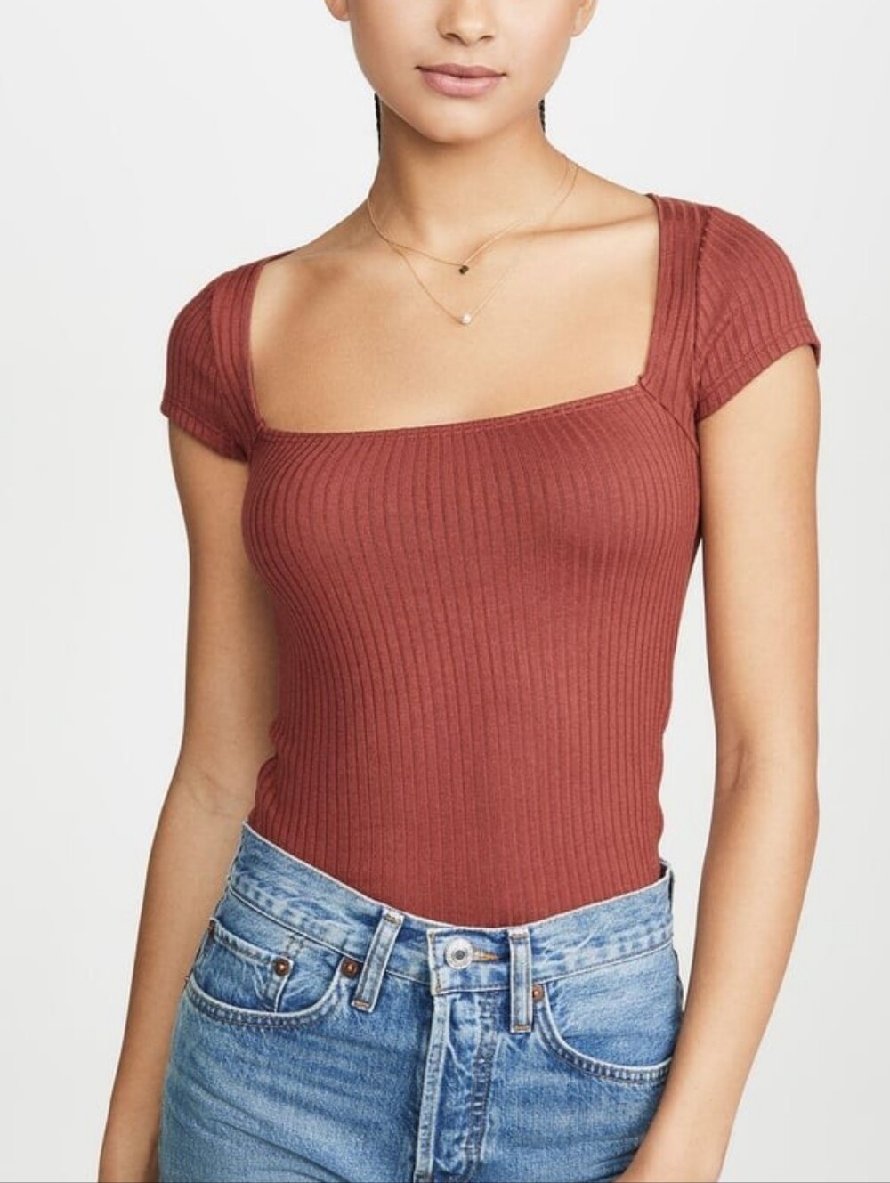 Reformation Bardot Top Rust